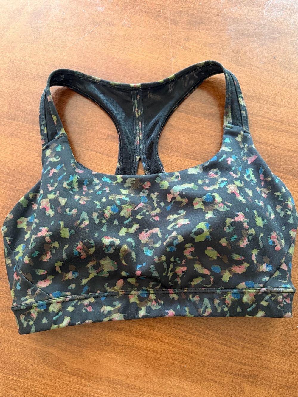 Athleta Black Leopard Multicolor Racerback Sports Bra